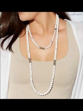 Elegant White Bead Layered Necklace - 2 Necklaces